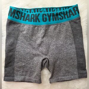 Gymshark Biker Shorts in Gray with Teal Waistband